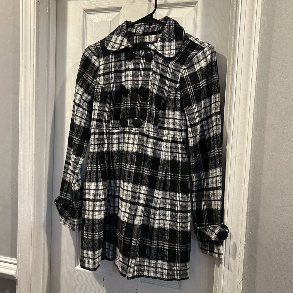 A. Byer Plaid Double-Breasted Pea Coat Jacket Junior Size Small